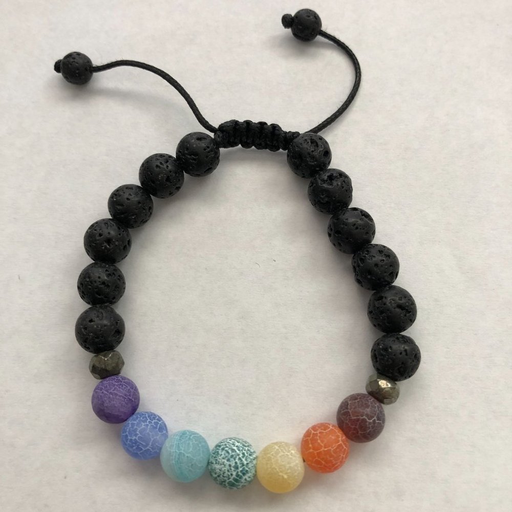 BOGO Vitality Kids  7 Chakra Agate Lava Stone Bracelet Adjustable 8mm (5/16")